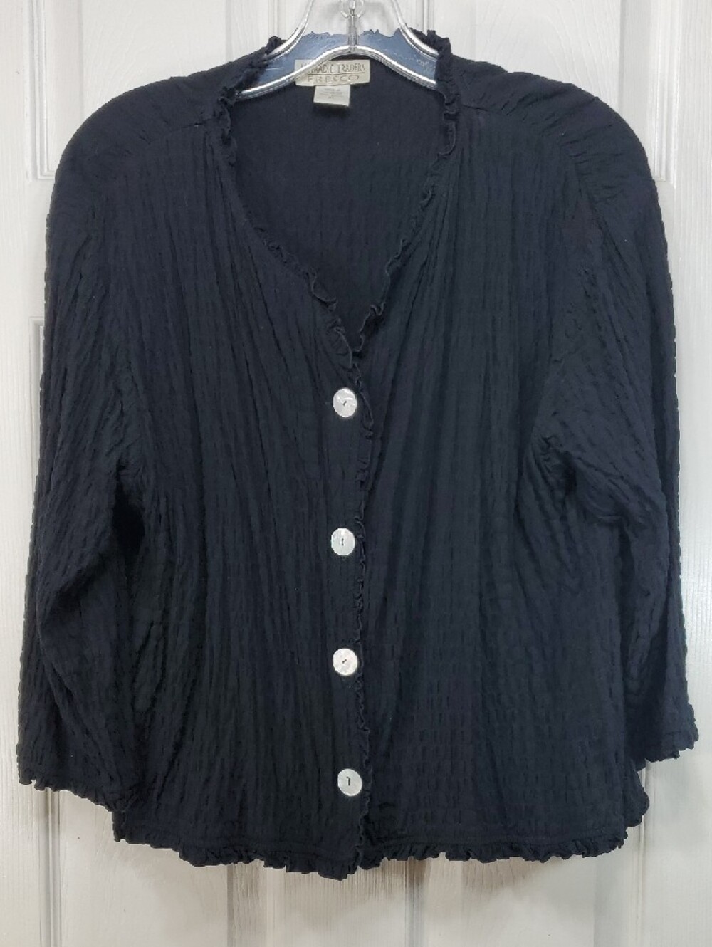 Nomadic Traders Black Crinkle Ruffle Button Down Blouse Top Size XL